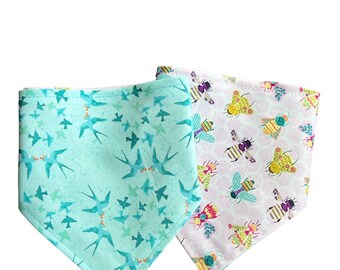 Birds and the Bees, Reversible Snap-on Pet Bandana, for Cats and Dogs, Cat Bandana, Dog Bandana, Dog and Cat Mom Gifts