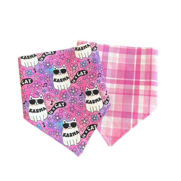 Karma, Reversible Snap-on Pet Bandana, for Cats and Dogs, Cat Bandana, Dog Bandana, Dog and Cat Mom Gifts, Karma is a Cat