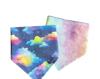 Rainbow Clouds, Reversible Snap-on Pet Bandana, for Cats and Dogs, Cat Bandana, Dog Bandana, Dog and Cat Mom Gifts