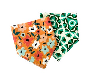 Orange Blossom, Reversible Snap-on Pet Bandana, for Cats and Dogs, Cat Bandana, Dog Bandana, Dog and Cat Mom Gifts