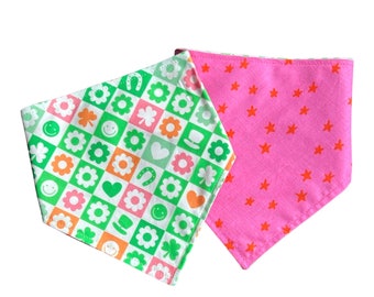 Lucky Stars, Reversible Snap-on Pet Bandana, for Cats and Dogs, Cat Bandana, Dog Bandana, Dog and Cat Mom Gifts, St Patrick’s Day