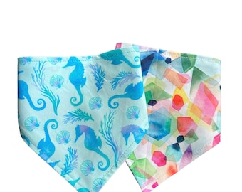 Kaleidoscope Waters, Reversible Snap-on Pet Bandana, for Cats and Dogs, Cat Bandana, Dog Bandana, Dog and Cat Mom Gifts