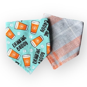 Paws and Pints, Reversible Snap-on Pet Bandana, for Cats and Dogs, Cat Bandana, Dog Bandana, Dog and Cat Mom Gifts