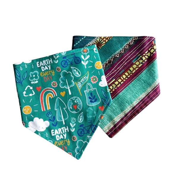 Earth Day Every Day, Reversible Snap-on Pet Bandana, for Cats and Dogs, Cat Bandana, Dog Bandana, Dog and Cat Mom Gifts