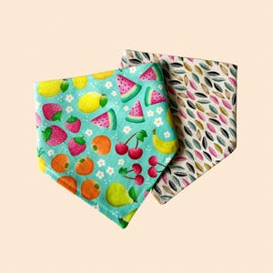 Tutti Fruity, Reversible Snap-on Pet Bandana, for Cats and Dogs, Cat Bandana, Dog Bandana, Dog and Cat Mom Gifts, Dog Scarf