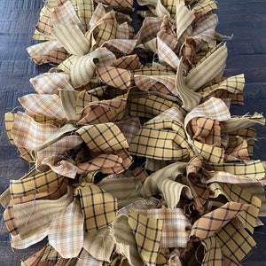 Mustard and Natural Homespun Garland, Mustard and Natural Fabric Swag, Farmhouse Garland, Mantel Garland, Rag Tie Garland