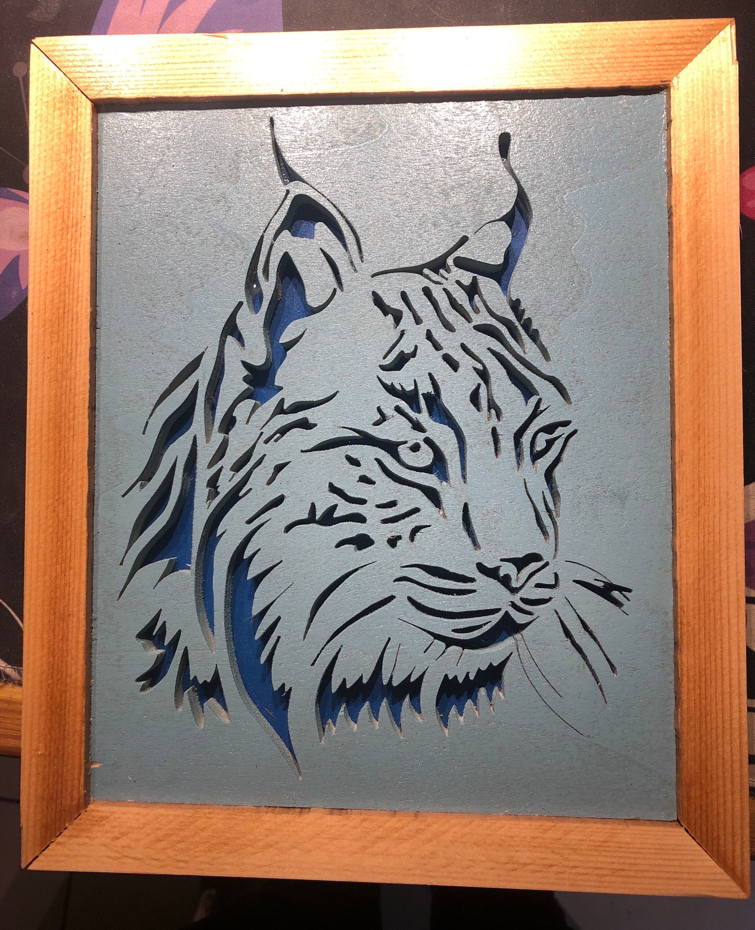 Portrait Bois Chantourné Lynx Bleu