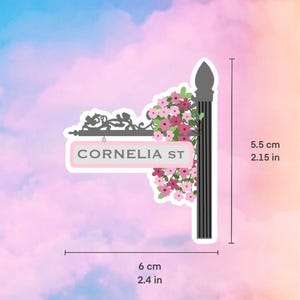 cornelia street sign sticker | city floral aesthetic decal | pink flower street sign | laptop water bottle journal image 2