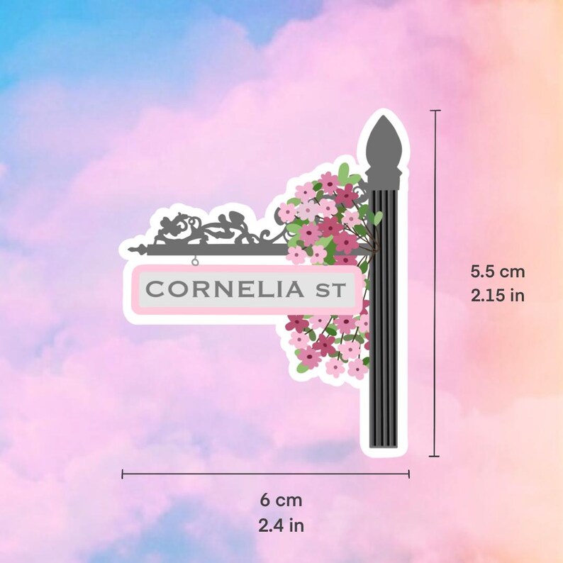 cornelia street sign sticker | city floral aesthetic decal | pink flower street sign | laptop water bottle journal image 2