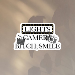 lights camera bitch smile sticker | ts ttpd icdiwabh inspired sticker | die-cut waterproof laptop water bottle