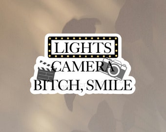 autocollant sourire chienne caméra lumières | ts ttpd icdiwabh inspiré sticker | gourde étanche découpée pour ordinateur portable