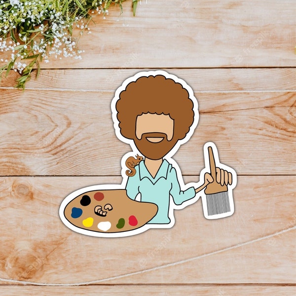 Bob Ross Happy Squirrel Waterproof Vinyl Sticker