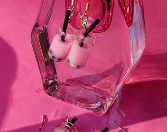 Lindos pendientes de té de burbujas Boba, pendientes de té con leche, pendientes de Boba marrón, pendientes de Boba rosa