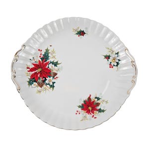 Royal Albert Poinsettia Bone China Cake Serving Plate Gold Trim Handles Vintage