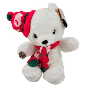 Vintage Cuddle Wit Teddy Bear Stuffed Animal Plush Christmas Holiday Scarf Hat