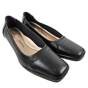 Fanfares Shoes Womens 7.5 Black June Square Toe Low Wedge Heel Slip On