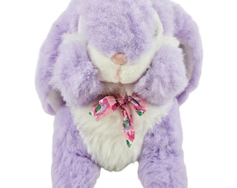 Smile International Bunny Rabbit Plush Purple Vintage Stuffed Animal Pink Bow