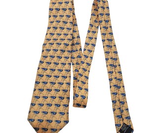 Eximious London Yellow Blue Ostrich Print Fashion Necktie