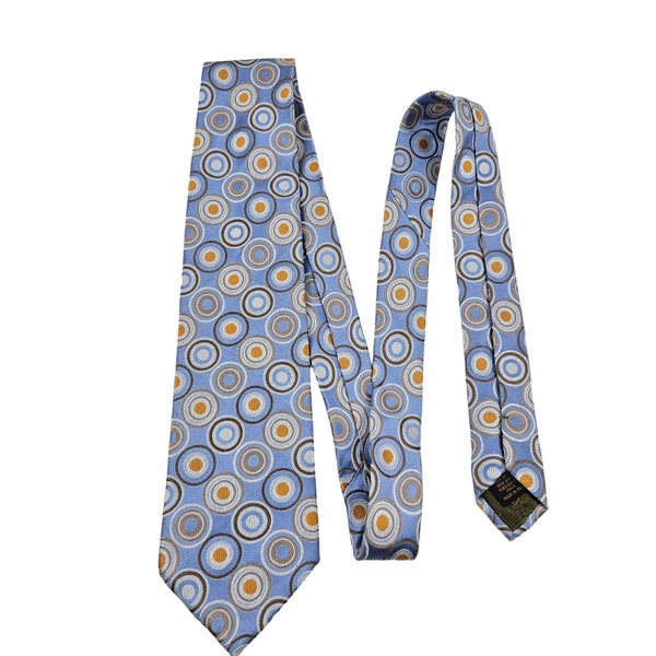 Christian Lacroix Mens Neck Tie Silk Italy Blue With Circle Pattern Business