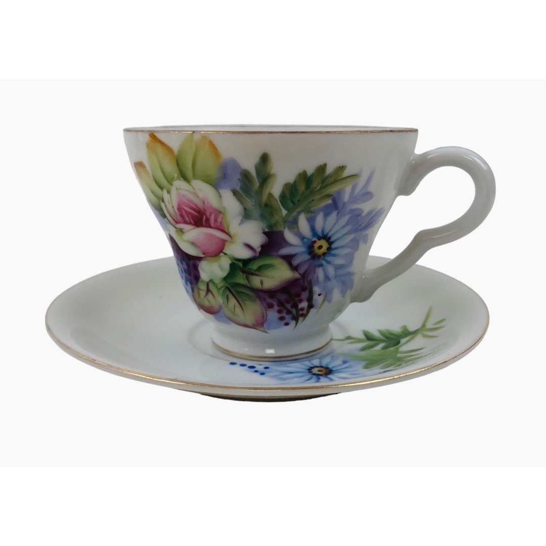 Vintage Lefton China Flower Hand Painted Tea Cup Saucer Set Collectible ...