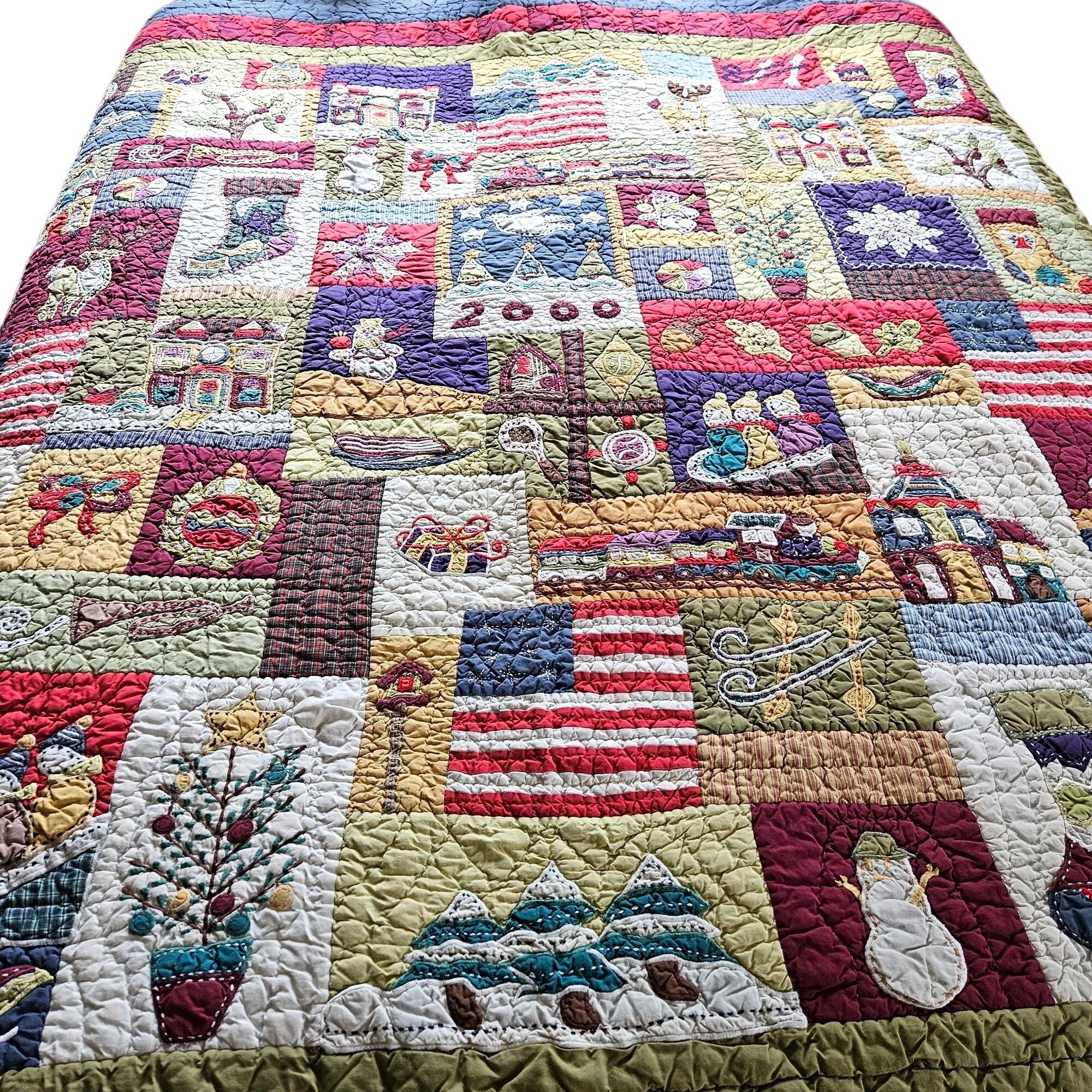 Vintage Pottery Barn Quilt Christmas Holiday Patchwork 2000 80x86 Bedding Etsy UK