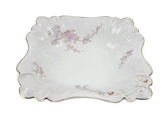 Vintage Serving Bowl Porcelain Gold Trim Leaves Purple Flowers Germany