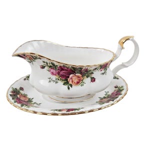 Royal Albert Old Country Roses Bone China Gravy Boat Underplate Set England