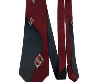 vintage Brandini Mens Taille Standard Cravate 100% Soie Art Déco Bleu Rouge