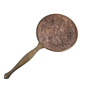 Vintage Brass Handheld Vanity Mirror Ornate Handle Victorian Textured Back