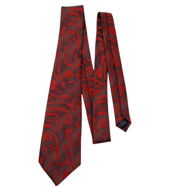 Vintage Dan Smith Mens Standard Size Necktie Abstract Art Microfiber Red