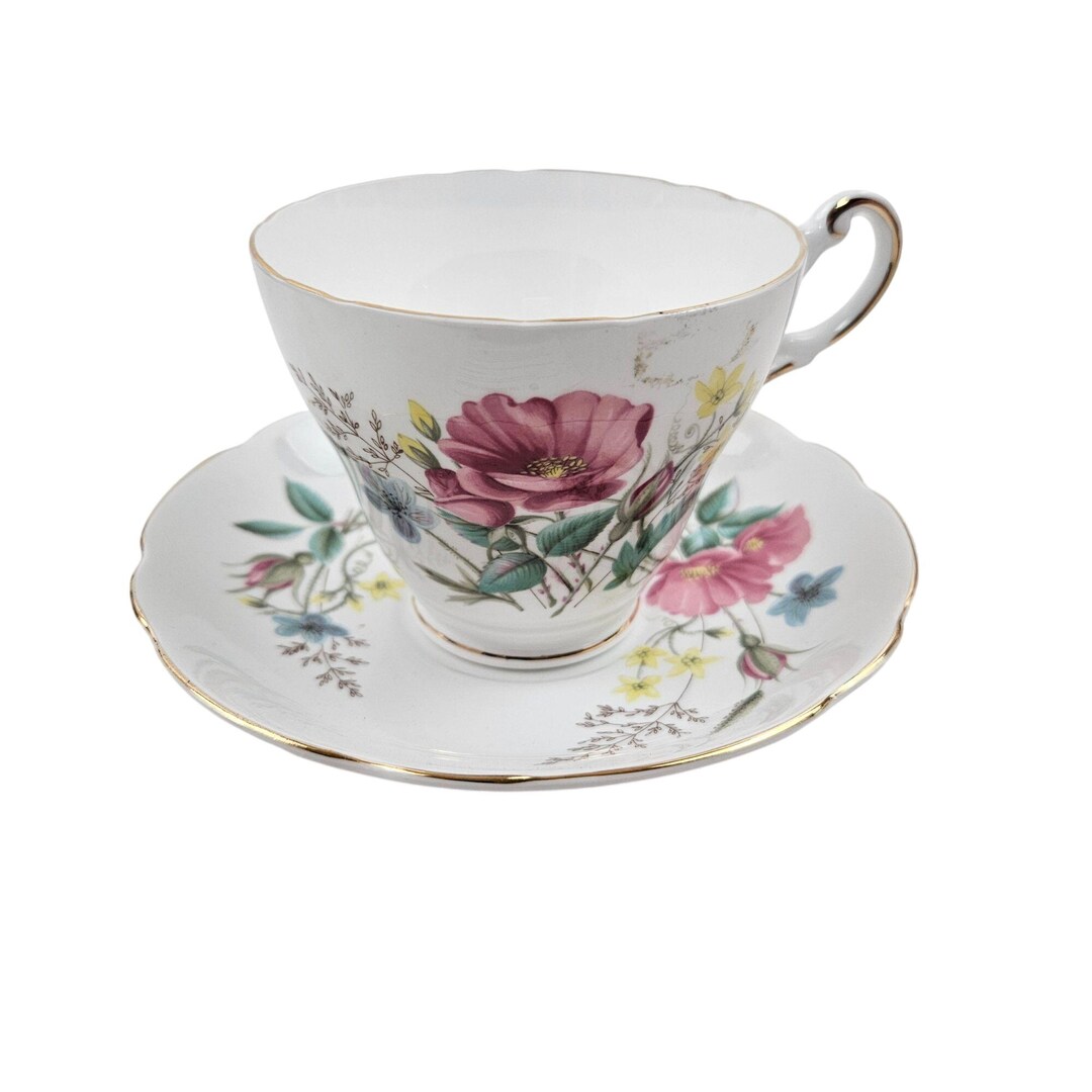 Regency Tea Set Regency Tea Cup Saucer Set English Bone China Floral Wildflower Gold ...