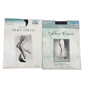 Sheer Caress Silky Sheer Pantyhose Control Top Long Off Black Navy JCPenney