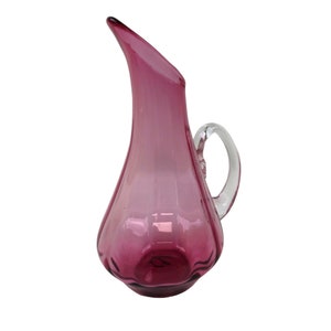 R. Foster Pink Blown Stretch Swung Glass Pitcher Handle Vase Home Decor Signed