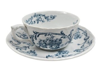 Taza y platillo Royal Crownford R&N Cauldon Inglaterra 222717 Estampado floral azul vintage