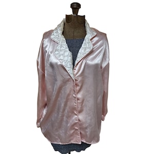 Vintage Victorias Secret Camicia da donna piccolo bottone rosa Front Night Sleep Blusa
