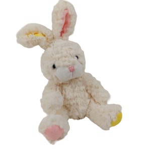 Cuddle Barn Bunny Rabbit Pink Yellow Fuzzy Stuffed Animal Plush Spring Easter
