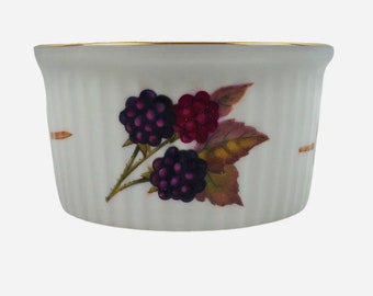 Evesham Ramekin Royal Worcester England Porcelaine Blanche Fruits Ornements Or 1961