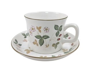 Wedgwood Wild Strawberry Flat Cup Saucer Set Earthenware England Vintage