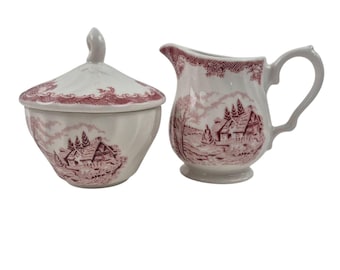 Juego de azucarero con tapa Churchill Creamer The Brook Pink House Floral England Vintage
