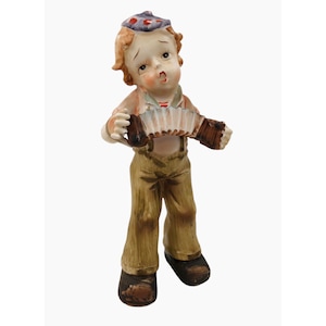 Vintage Singing Boy Accordion Porcelain Figurine Hand Painted Japan 10 inch