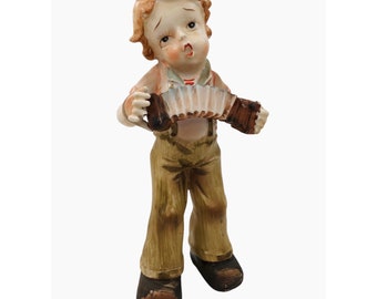 Vintage Singing Boy Accordion Porcelain Figurine Hand Painted Japan 10 inch