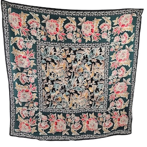 New York Studio Scarf Womens Silk Floral Black Green Pink Korea