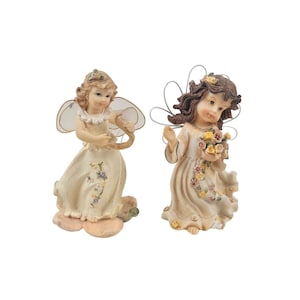 Greenbrier International Fairy Figurines Set Of 2 Vintage Flowers Wire Wings