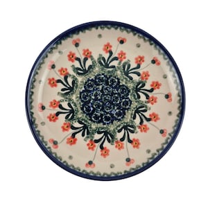 Handmade Polish Pottery Bread Dessert Plate Peach Spring Daisy Pattern Vintage