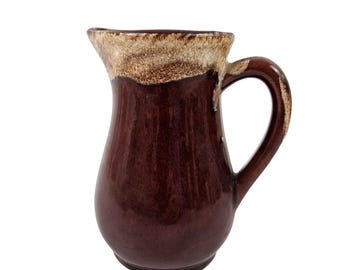 Ransbottom Vintage Brown Beige Drip Glaze Ceramic Pitcher Handle USA Studio