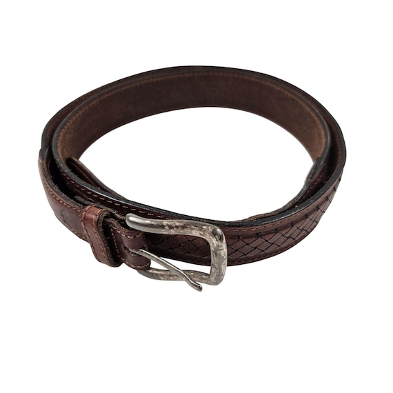 Vintage Brown Argentina Leather Belt Mens 2475 Basketweave  display picture 1