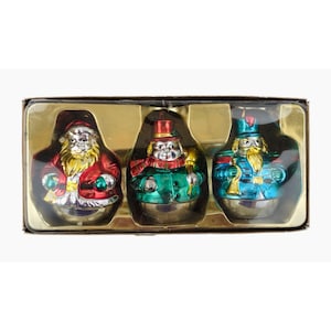 3 Christmas Tree Ornaments Metal Nutcracker Snowman Santa Holiday Decor Boxed