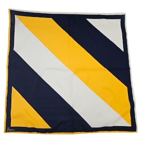 Vintage Vara Yellow White Blue Striped Polyester Square Scarf Japan 21 x 21