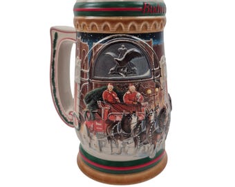 Budweiser Beer Stein Home For the Holidays Brazil 1997 Ceramarte 26oz Clydesdale