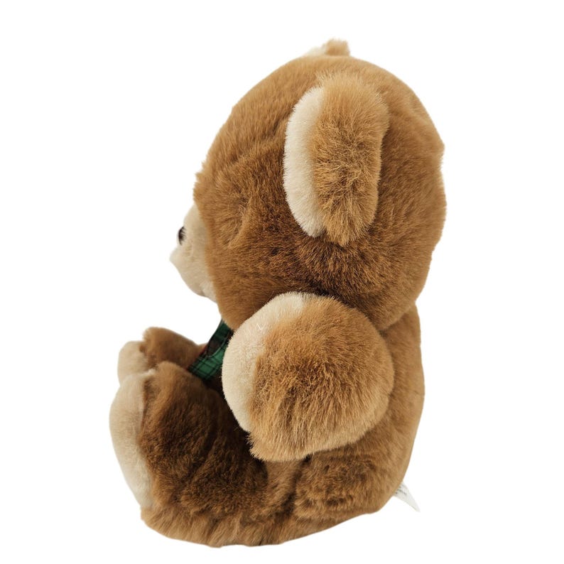 Vintage Jaff Brown Plush Teddy Bear Green Plaid Ribbon Bow Christmas ...